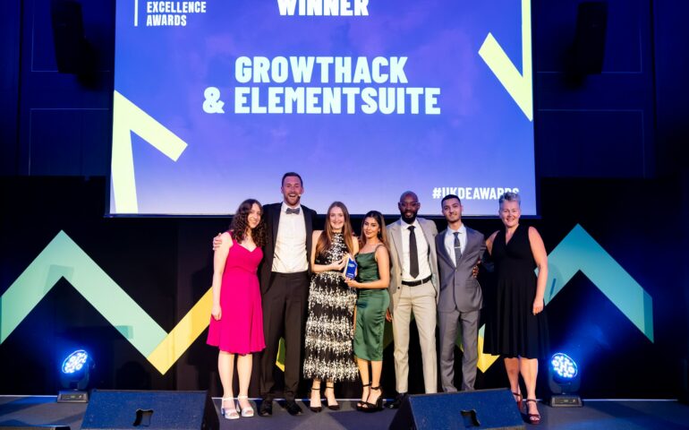 Growthack and elementsuite teams crowned winners at the UK Digital Excellence Awards in 2025 for 'Stand Out B2B SEO Campaign of the Year'